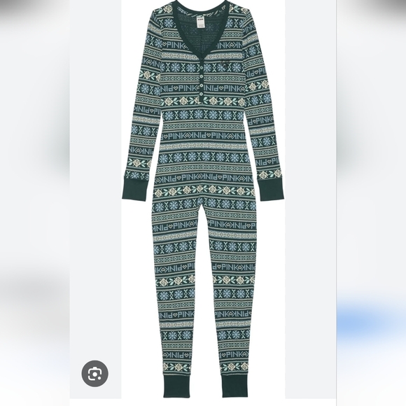 PINK Victoria's Secret Other - 25. Victorias Secret/Pink Green and White Onsie Pajamas NWT